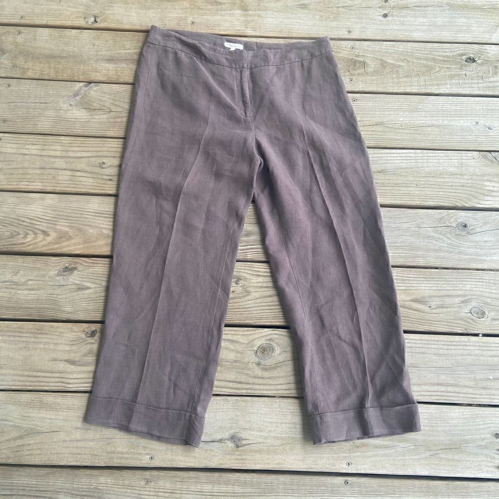 Eileen Fisher Brown Linen Wide Leg Crop Pants Med